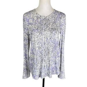 Worth New York Purple White Floral Long Sleeve Button Down Soft Layering Top